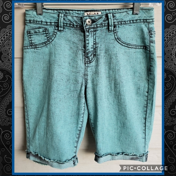 Mudd Other - MUDD Turquoise Acid-Wash Frayed Hem Skater Bermuda Shorts